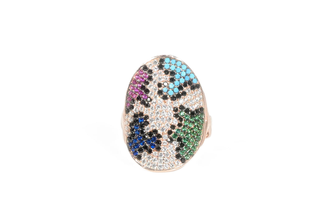 SILVER STATEMENT RING - MULTICOLOUR LEOPARD PRINT