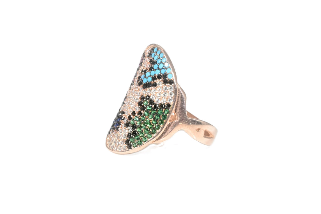 SILVER STATEMENT RING - MULTICOLOUR LEOPARD PRINT