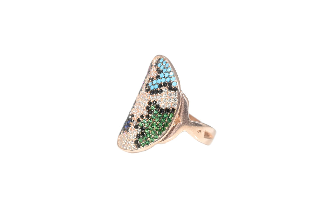 SILVER STATEMENT RING - MULTICOLOUR LEOPARD PRINT