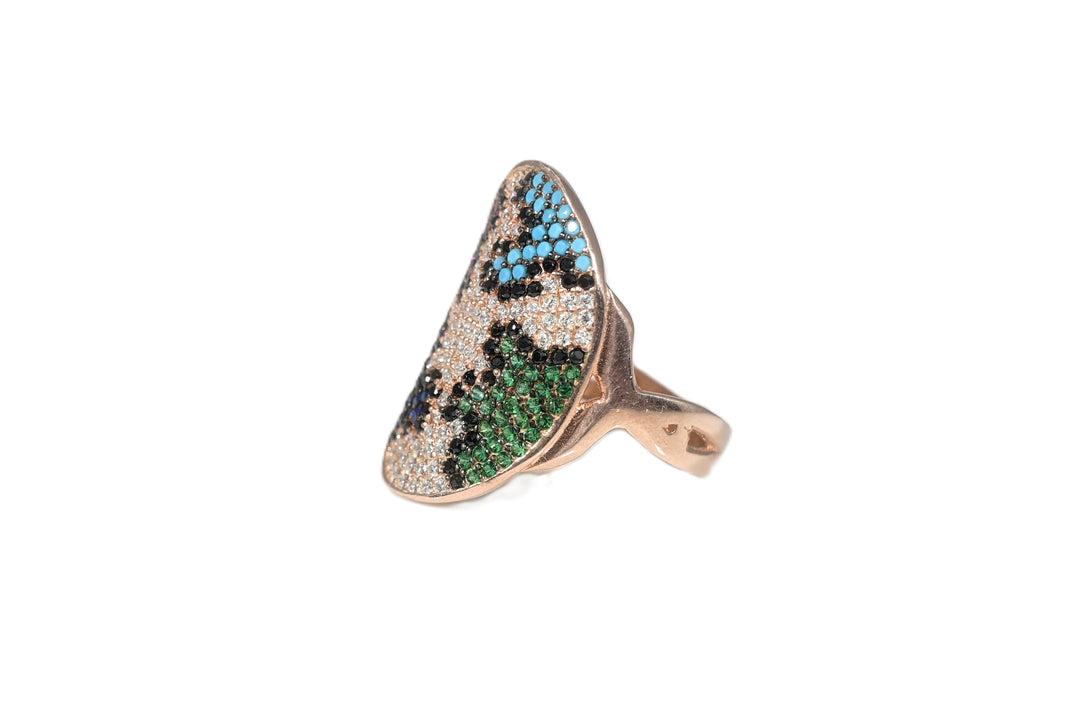 SILVER STATEMENT RING - MULTICOLOUR LEOPARD PRINT