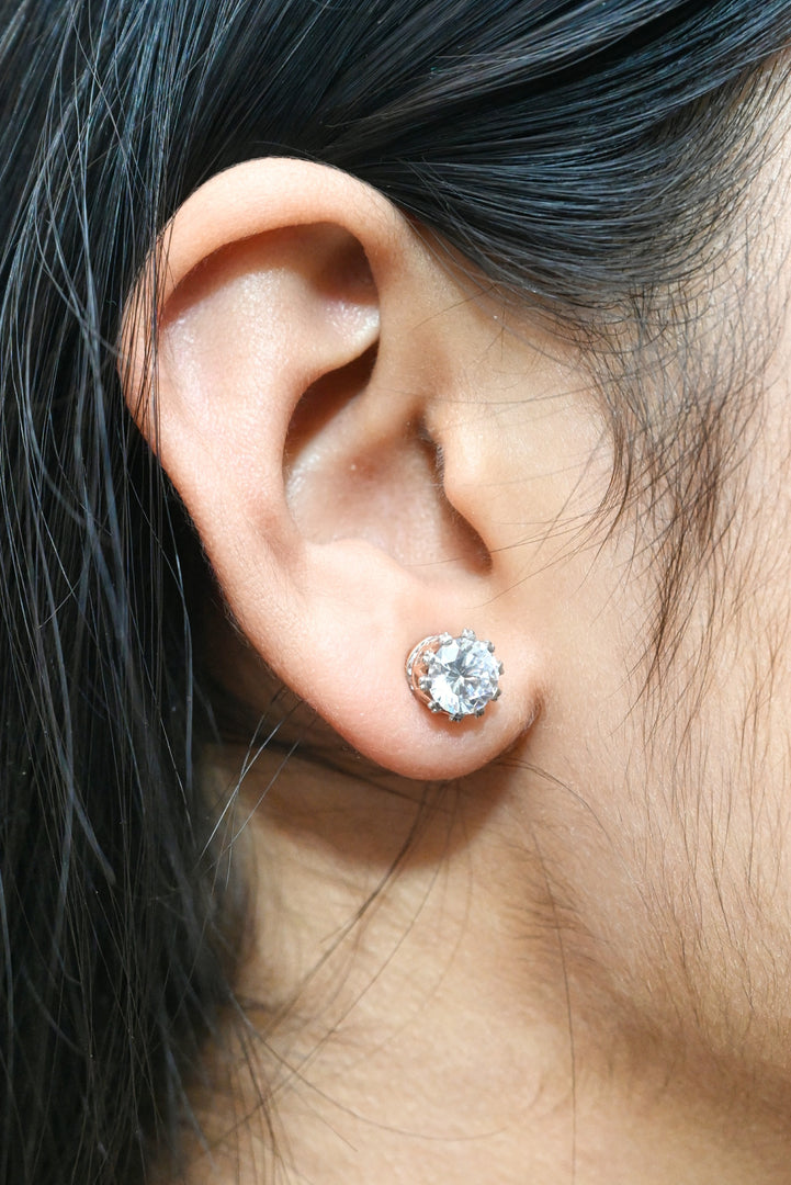 Solitaire Stud Earrings - 18 Carat Gold and CZ