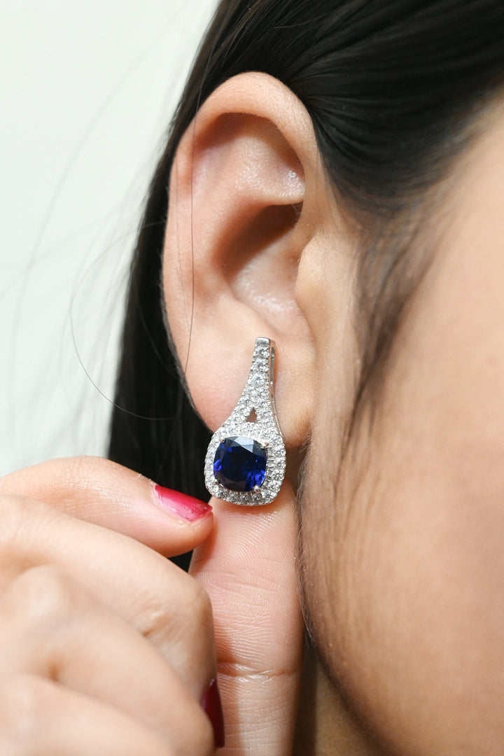 SAPPHIRE STUDDED 925 STERLING SILVER EARRINGS