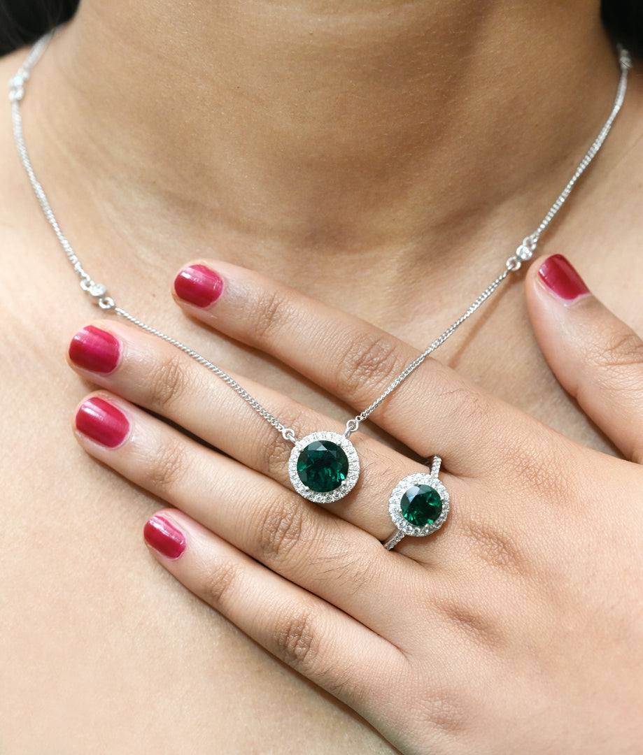 Emerald Studded 925 Sterling Silver Necklace