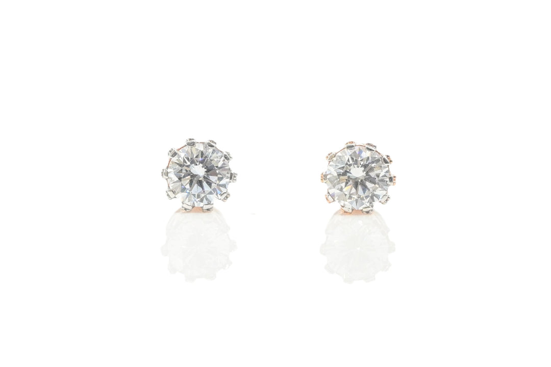 Solitaire Stud Earrings - 18 Carat Gold and CZ