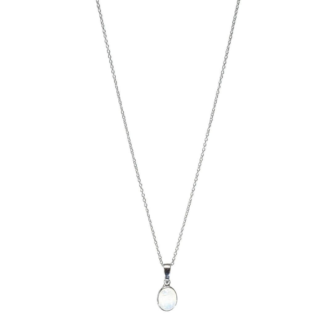 Moonstone Oval Pendant Necklace - 925 Sterling Silver