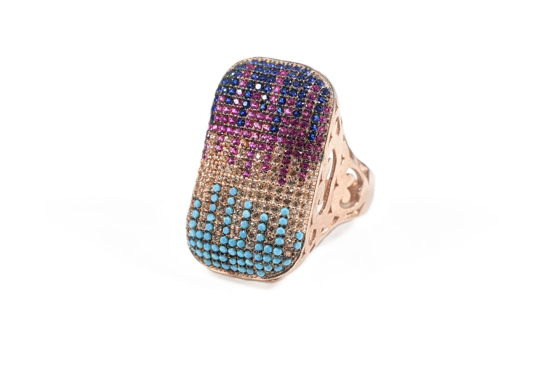 Multi Colour Statement Ring - 925 Sterling Silver