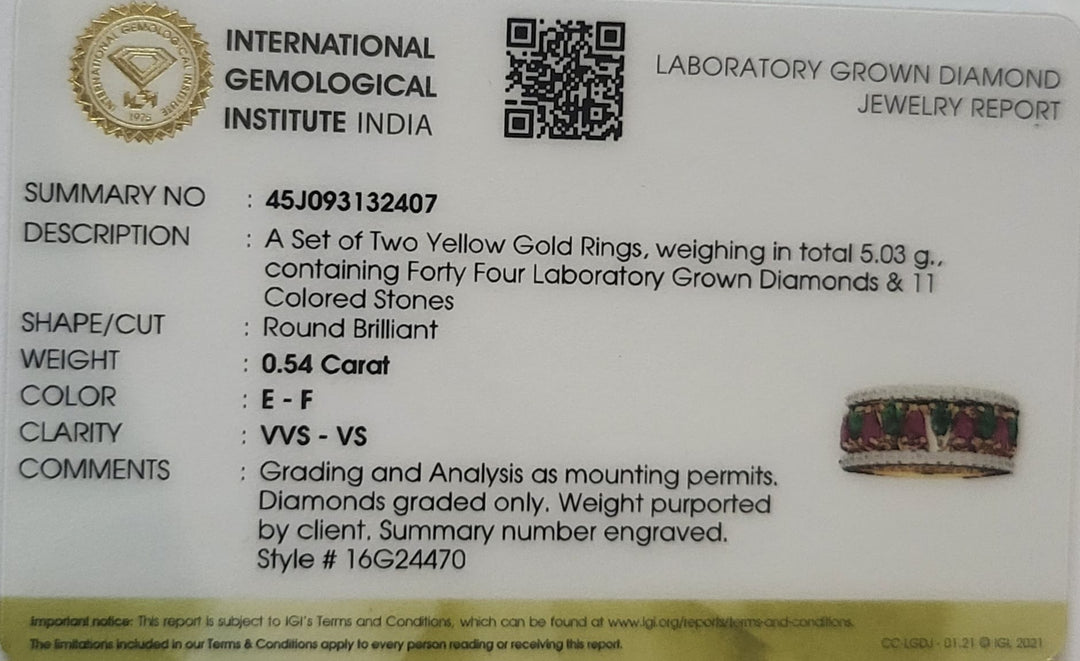 '14 Carat Gold - IGI Certified 0.54 Carat Lab Grown Diamonds - Engagement Ring