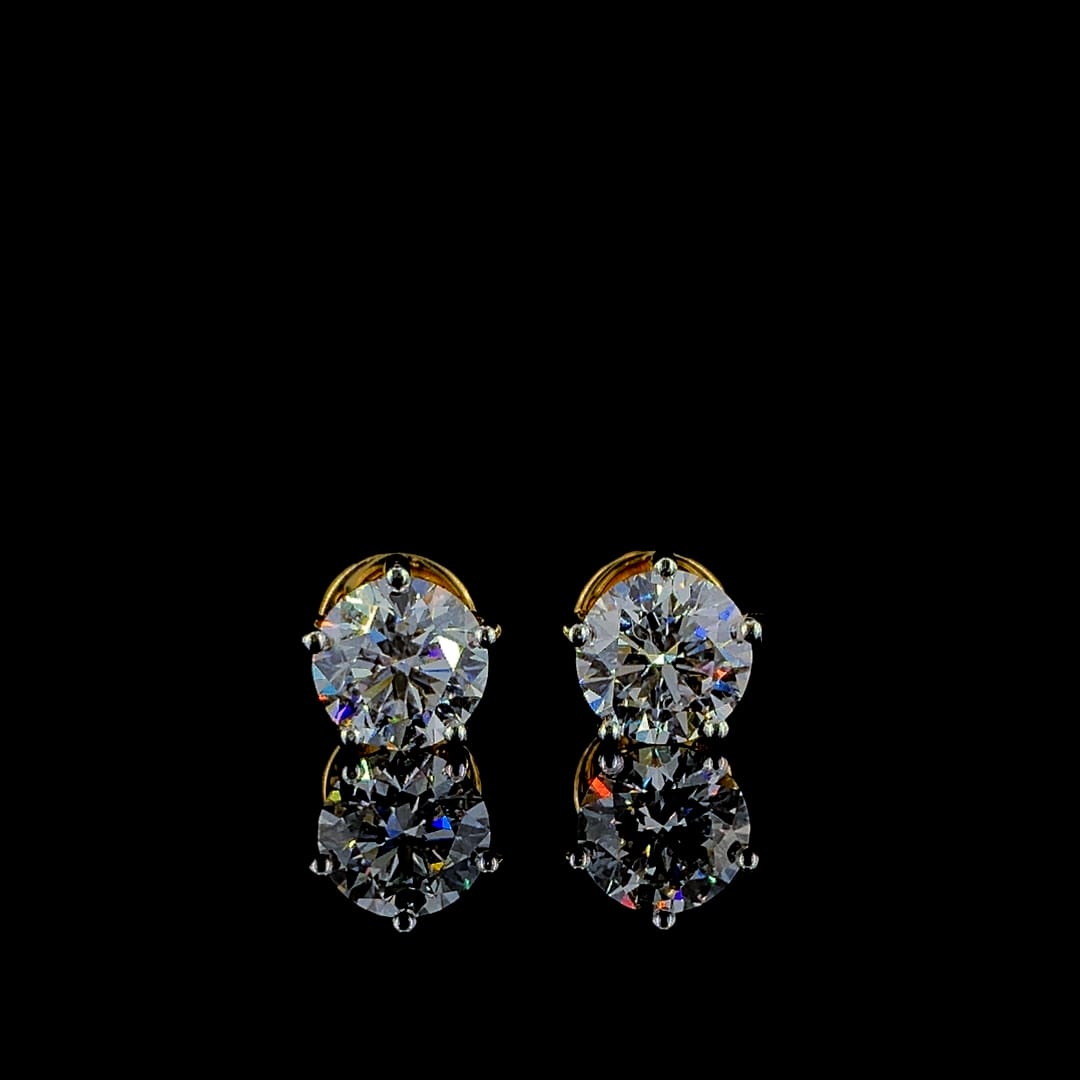 Ear Studs - 18 Carat Gold - IGI Certified 3.44 Carat Lab Grown Solitaires (1.72ct each)