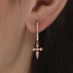 Load image into Gallery viewer, Dionysia Silver Diamond Cross Dangler Earrings
