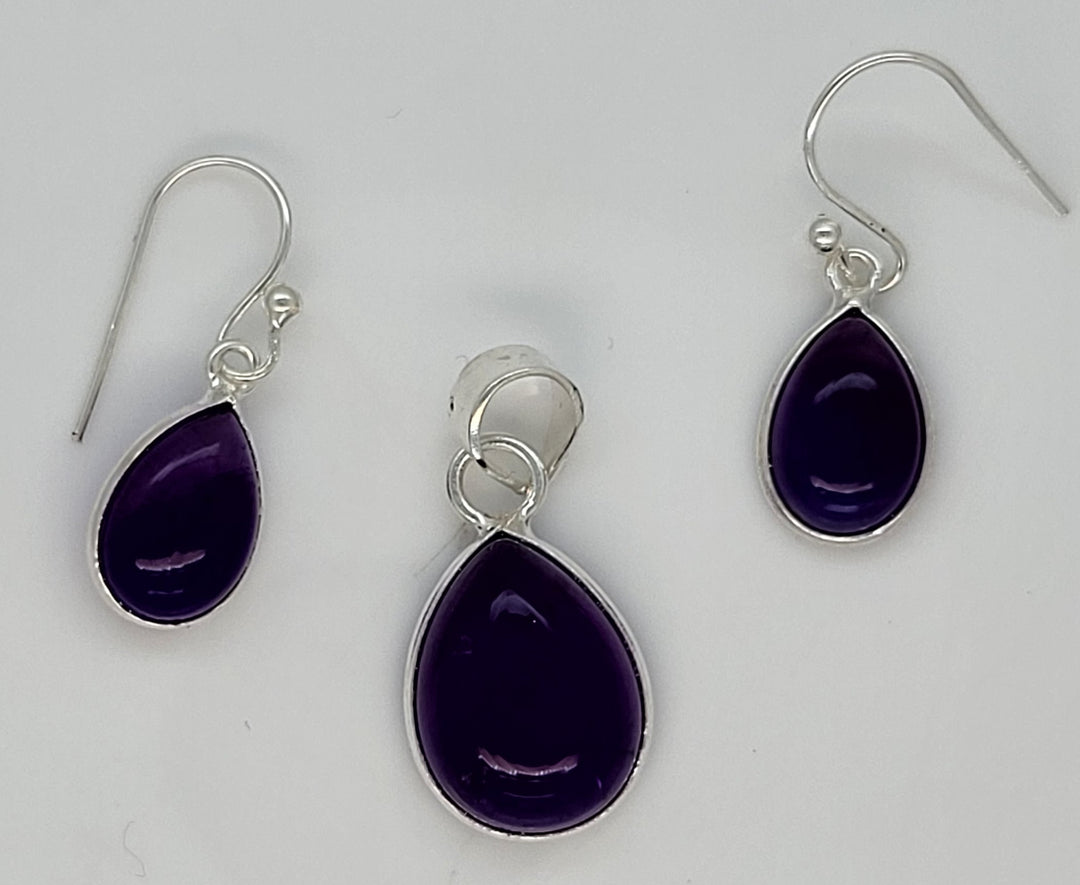 Amethyst 925 Sterling Silver Pendant and Earrings Set