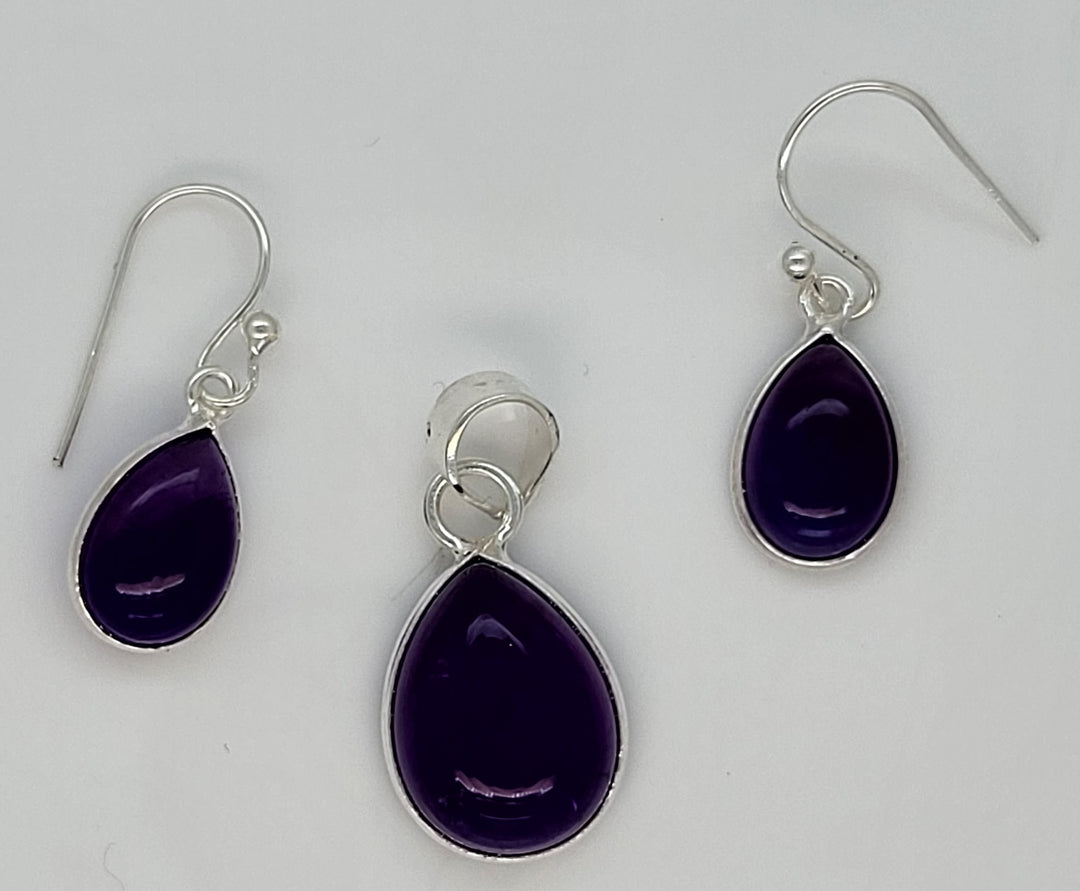 Amethyst 925 Sterling Silver Pendant and Earrings Set