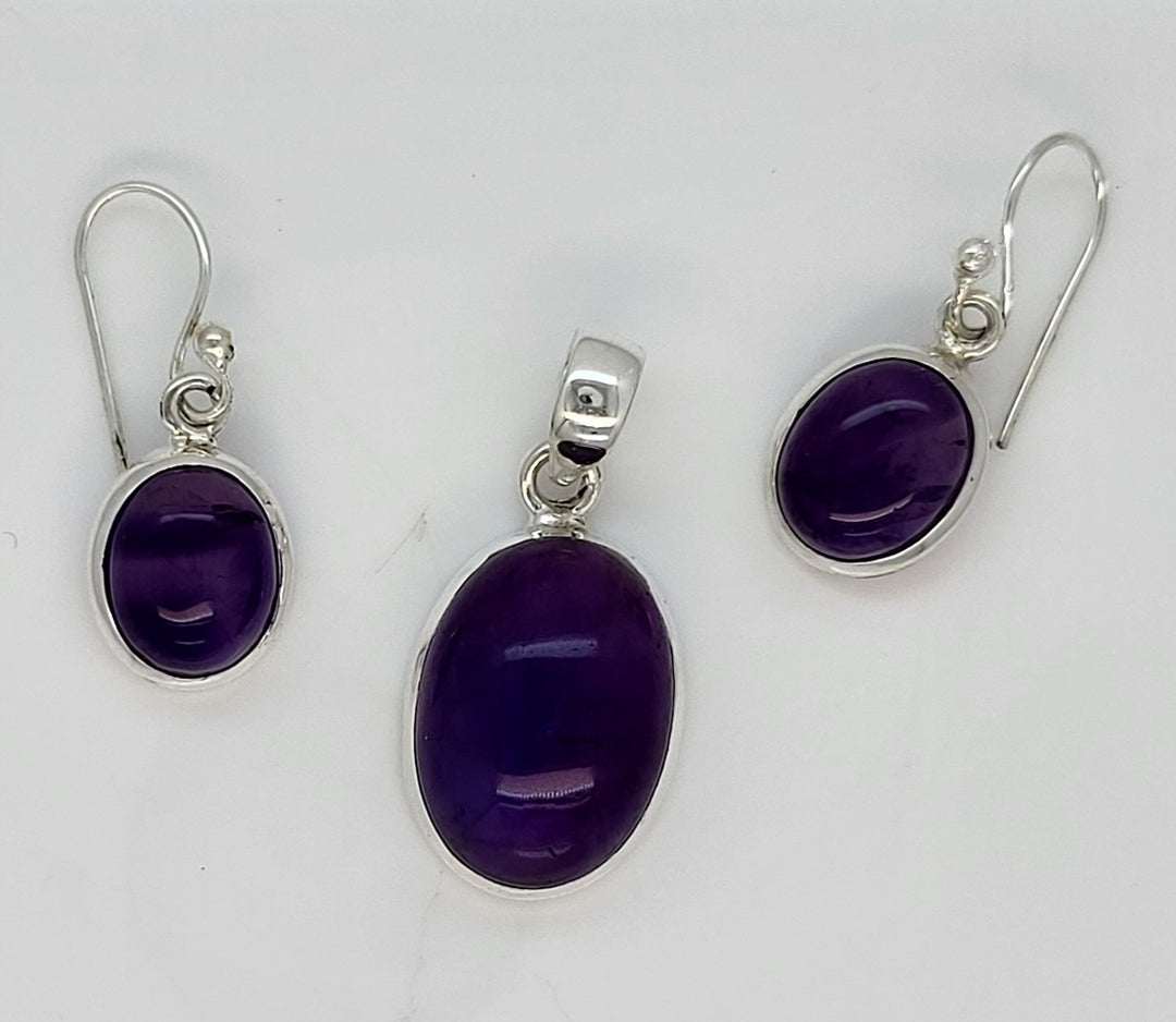 Amethyst 925 Sterling Silver Pendant and Earrings Set