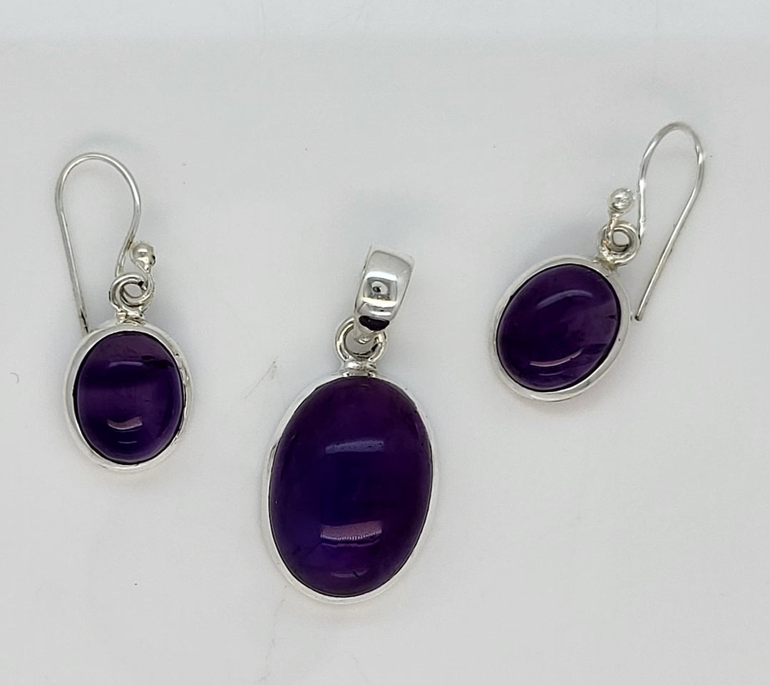 Amethyst 925 Sterling Silver Pendant and Earrings Set