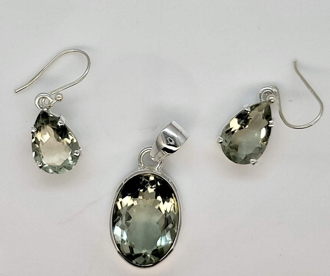 Peridot 925 Sterling Silver Pendant and Earrings Set