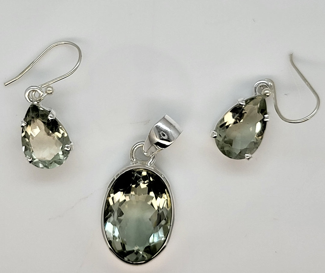 Peridot 925 Sterling Silver Pendant and Earrings Set