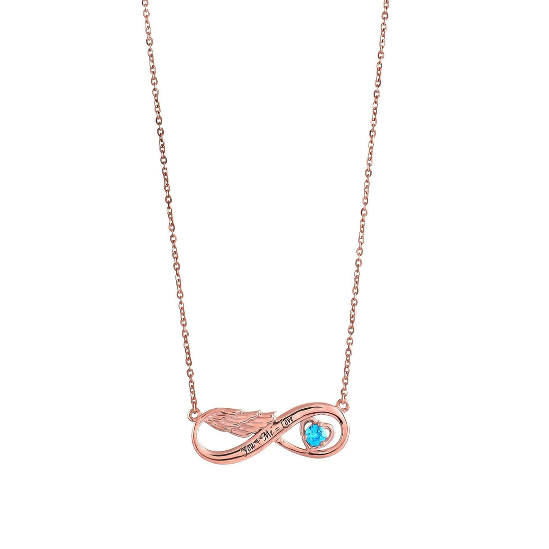 Pamelyn Silver Infinity Name Engrave Necklace with Birthstone