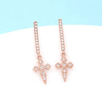 Load image into Gallery viewer, Dionysia Silver Diamond Cross Dangler Earrings
