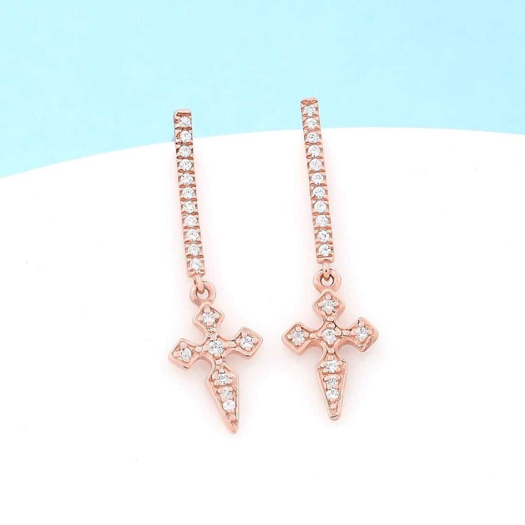 Dionysia Silver Diamond Cross Dangler Earrings