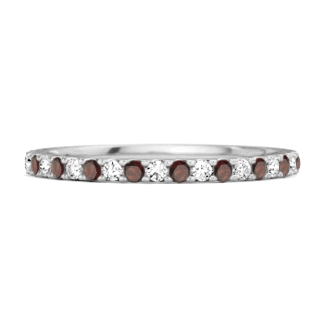 Garnet Half Eternity Band 925 Sterling Silver Stackable Ring