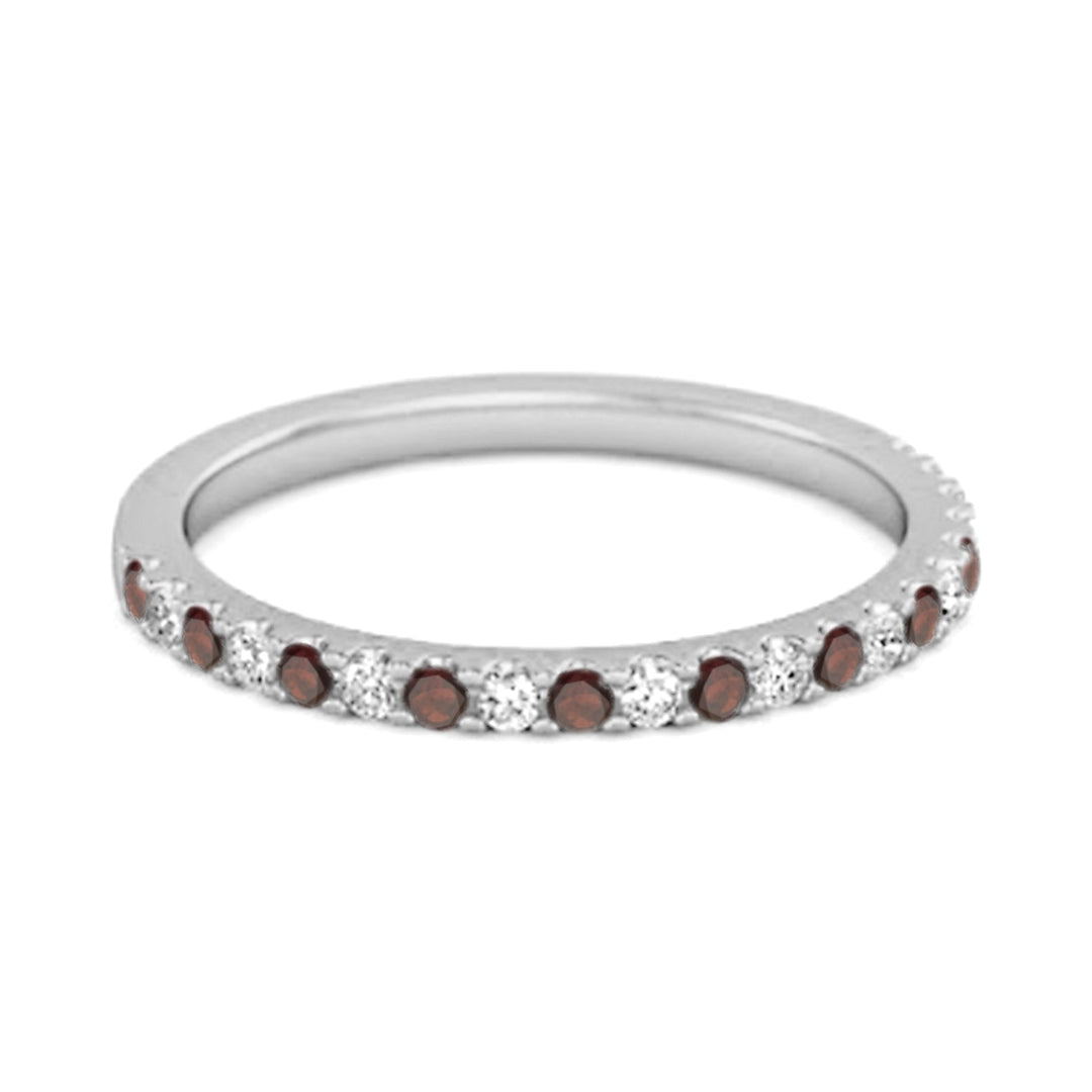 Garnet Half Eternity Band 925 Sterling Silver Stackable Ring