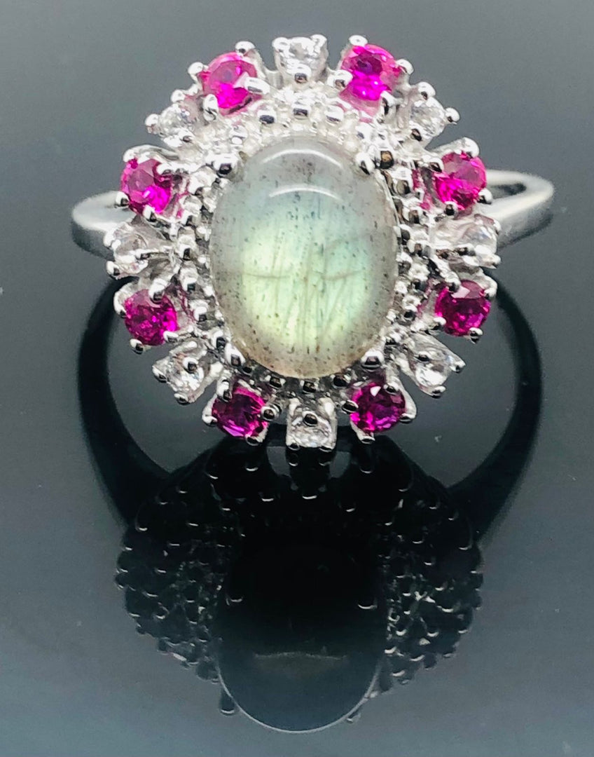 Ruby and Smoky Quartz Ring - 925 Sterling Silver