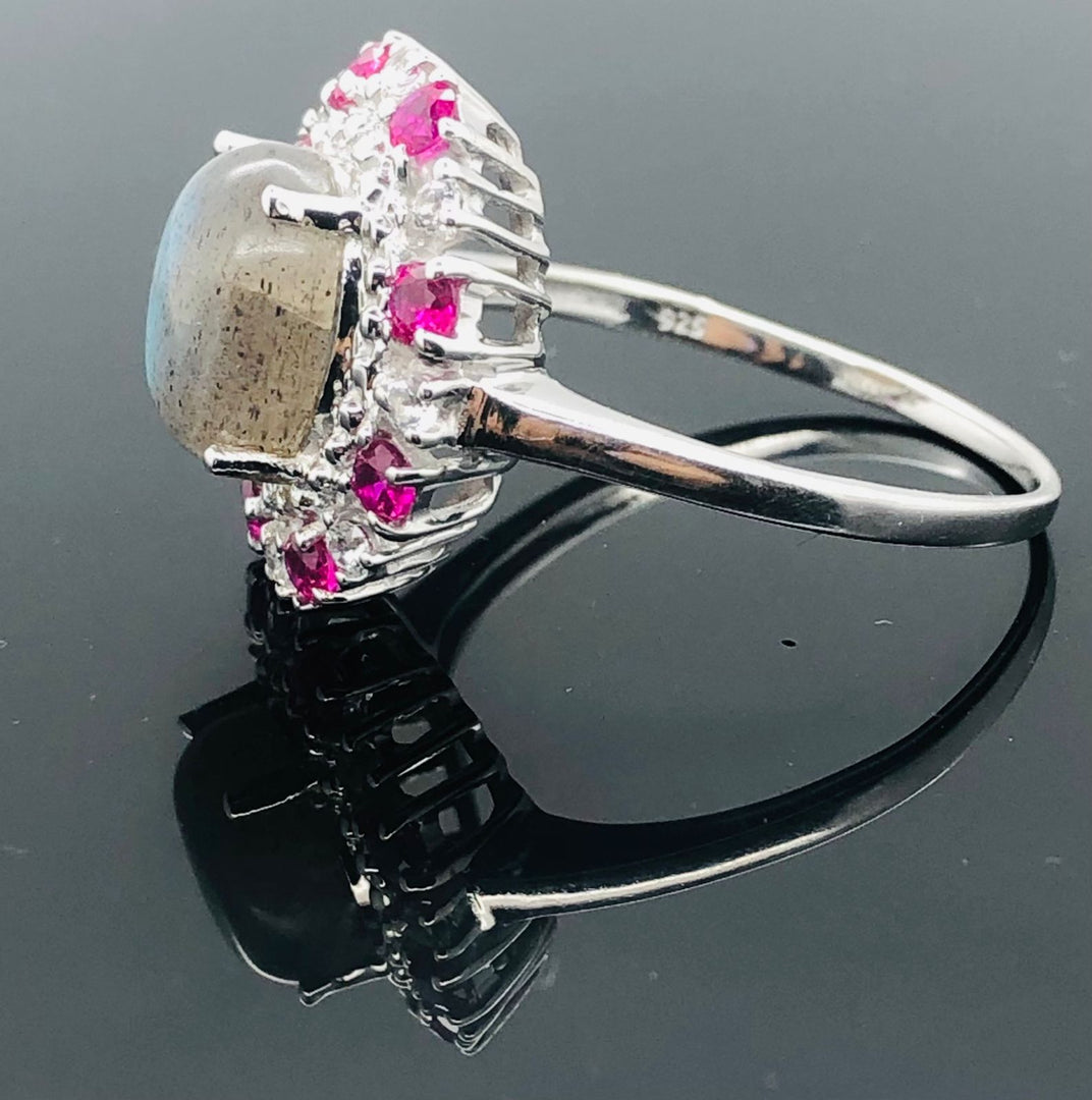 Ruby and Smoky Quartz Ring - 925 Sterling Silver