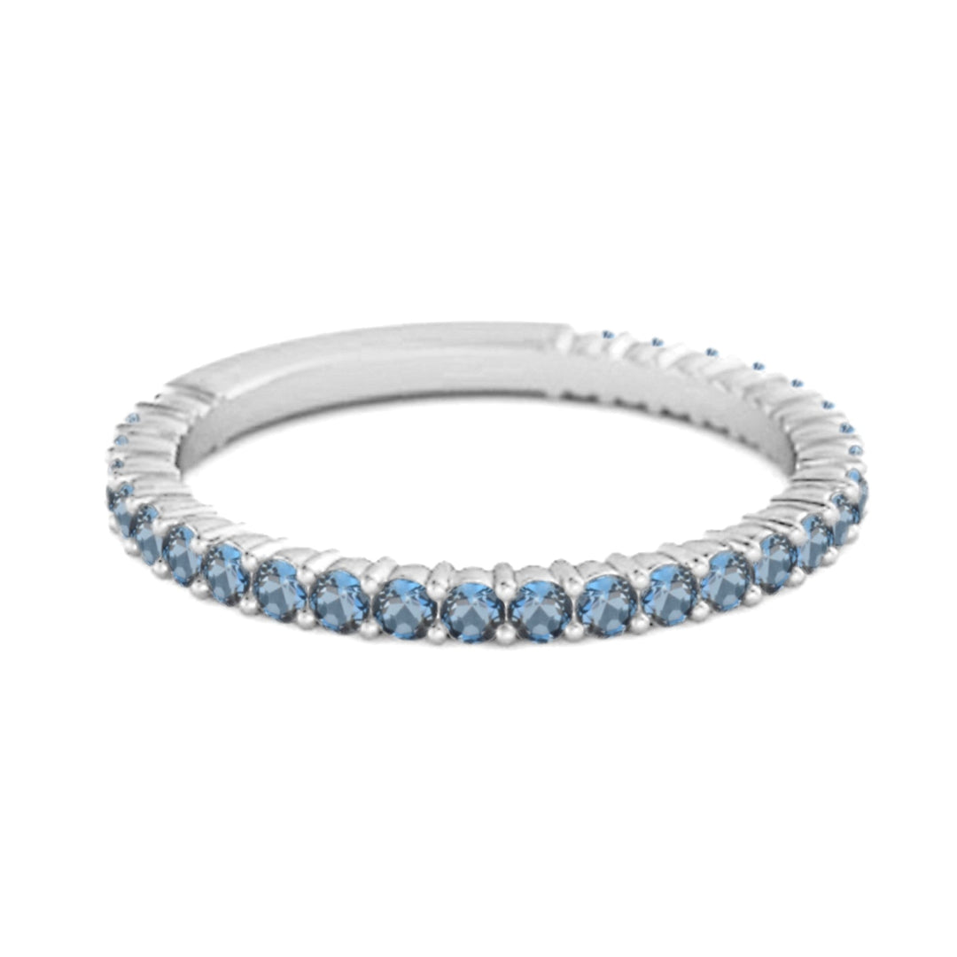 925 Silver Stacking 0.60 Ct London Blue Topaz Eternity Raquel Ring